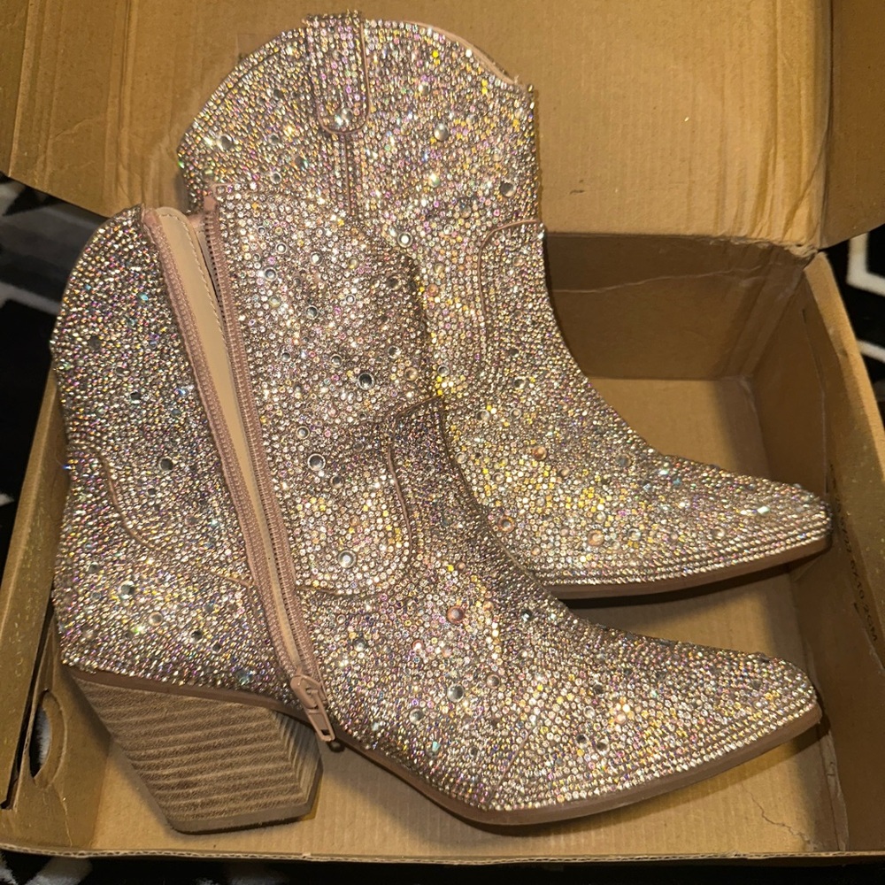 Sparkling Rhinestone Ankle Boots